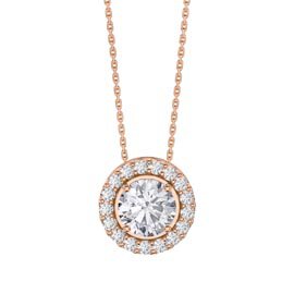 Infinity White Sapphire Solitaire and Halo 18K Rose Gold Vermeil Pendant Set