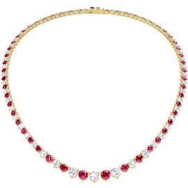 Halo Pink Sapphire CZ 18K Gold plated Silver Tennis Necklace
