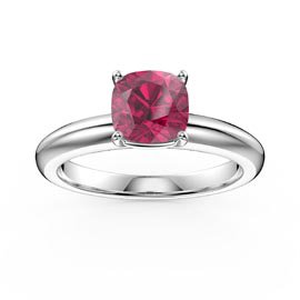 Unity 1ct Cushion cut Ruby Solitaire 18K White Gold Proposal Ring