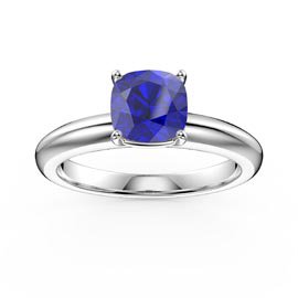 Unity 1ct Blue Sapphire Cushion cut Solitaire Platinum plated Silver Promise Ring
