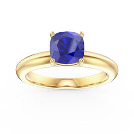 Unity 1ct Blue Sapphire Cushion cut Solitaire 18K Yellow Gold Proposal Ring