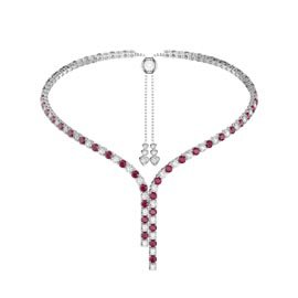 Eternity Asymmetric Drop Ruby and Diamond CZ Rhodium plated Silver Tennis Necklace