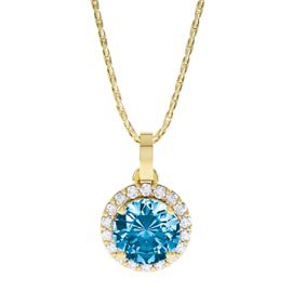 Halo 0.5ct Swiss Blue Topaz and Moissanite 18K Yellow Gold Halo Pendant