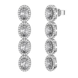 Eternity 4ct White Sapphire Oval Halo Platinum plated Silver Drop Earrings