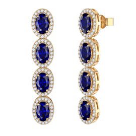 Eternity 4ct Blue and White Sapphire Oval Halo 18K Gold Vermeil Drop Earrings