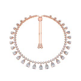 Princess Graduated Pear Drop Diamond CZ 18K Rose Gold plated Silver Choker Tennis Necklace