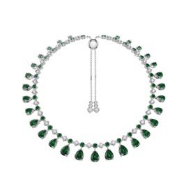 Princess Graduated Pear Drop Emerald and White Sapphire Platinum plated Silver Choker Tennis Necklace