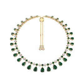 Princess Graduated Pear Drop Emerald and Diamond CZ 18K Gold plated Silver Choker Tennis Necklace