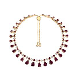 Princess Graduated Pear Drop Ruby and Diamond CZ 18K Gold plated Silver Choker Tennis Necklace
