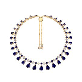 Princess Graduated Pear Drop Blue and White Sapphire 18K Gold Vermeil Choker Tennis Necklace