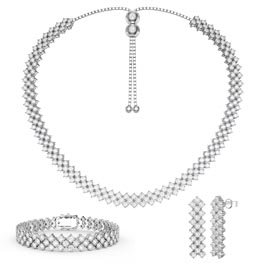 Three Row White Sapphire Platinum plated Silver Jewelry Set