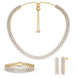 Three Row Diamond CZ 18K Gold plated Silver Jewelry Set