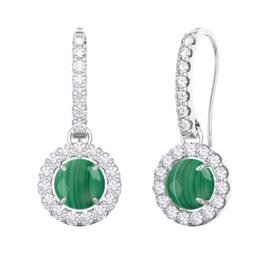 Halo Malachite Platinum plated Silver Pave Drop Earrings