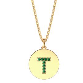 Charmisma Emerald Pave 18K Gold Vemeil Alphabet Pendant T