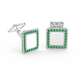Signature Emerald Platinum plated Silver Cushion Cufflinks