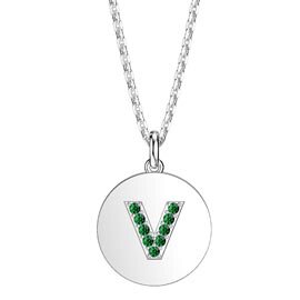Charmisma Emerald Pave Platinum plated Silver Alphabet Pendant V