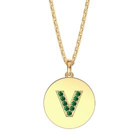Charmisma Emerald Pave 18K Gold Vemeil Alphabet Pendant V