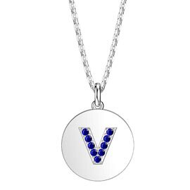 Charmisma Sapphire Pave Platinum plated Silver Alphabet Pendant V
