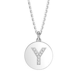 Charmisma Moissanite Pave Platinum plated Silver Alphabet Pendant Y