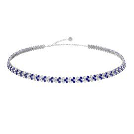 Eternity Three Row Sapphire and Diamond CZ Silver Adjustable Choker Tennis Necklace