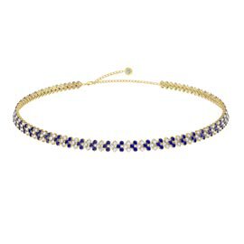 Eternity Three Row Sapphire and Diamond CZ 18K Gold plated Silver Adjustable Choker Tennis Necklace