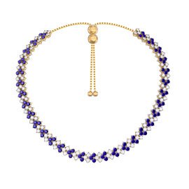 Eternity Three Row Sapphire 18K Gold Vermeil Adjustable Choker Tennis Necklace