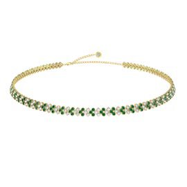 Eternity Three Row Emerald and Diamond CZ 18K Gold plated Silver Adjustable Choker Tennis Necklace
