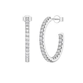 Eternity 1ct White Sapphire Platinum plated Silver Pave Hoop Earrings