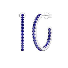 Eternity 1ct Blue Sapphire Platinum plated Silver Pave Hoop Earrings