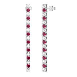 Eternity Ruby and White Sapphire Platinum Plated Silver Line Drop Earrings