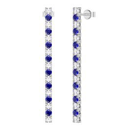 Eternity Blue and Moissanite Platinum Plated Silver Line Drop Earrings