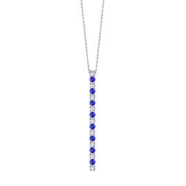 Eternity Blue and White Sapphire Platinum Plated Silver Line Drop Pendant Necklace