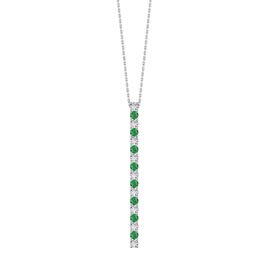 Eternity Emerald and Moissanite Platinum Plated Silver Line Drop Pendant Necklace