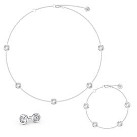 White Sapphire By the Yard Platinum plated Silver Jewelry Set