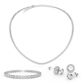 Infinity White Sapphire Platinum plated Silver Jewelry Set