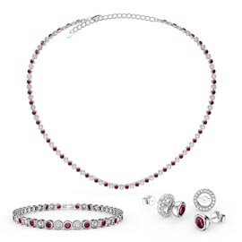 Infinity Ruby and Diamond CZ Rhodium plated Silver Jewelry Set