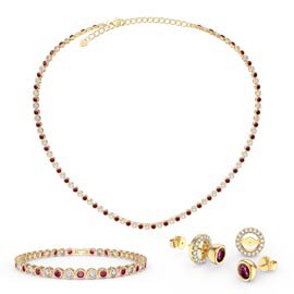 Infinity Ruby and Moissanite 18K Gold Vermeil Jewellery Set