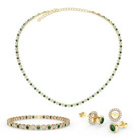 Infinity Emerald and Diamond CZ 18K Gold plated Silver Jewelry Set