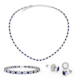 Infinity Sapphire CZ Rhodium plated Silver Jewelry Set