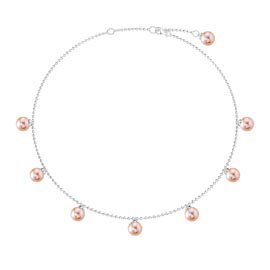 Venus Round Pink Pearl Platinum plated Silver Drop Choker Necklace