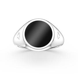 Round Onyx Platinum plated Silver Signet Ring