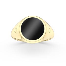 Round Onyx 10K Yellow Gold Signet Ring