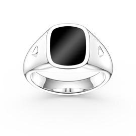 Cushion Onyx Platinum plated Silver Signet Ring