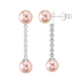 Fusion Pink Pearl Platinum Plated Silver Round Stud and Round Drop Earrings Set