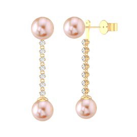 Fusion Pink Pearl 18K Gold Vermeil Round Stud and Round Drop Earrings Set