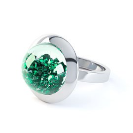 SnowDome 1ct Emerald Sapphire Dome 18K Gold Ring