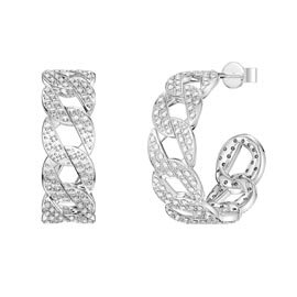 Infinity White Sapphire Platinum plated Silver Pave Link Hoop Earrings