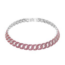 Infinity Ruby Platinum plated Silver Pave Link Choker Necklace