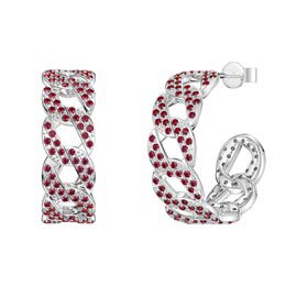 Infinity Ruby Platinum plated Silver Pave Link Hoop Earrings