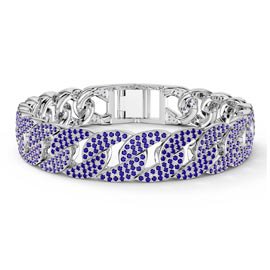 Infinity Blue and White Sapphire Platinum Plated Silver Pave Link Bracelet